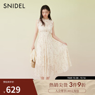 SNIDEL2025春夏優(yōu)雅印花荷葉邊小飛袖茶歇連衣裙SWFO252004 米白色 G M (1)