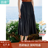 茵曼（INMAN）2025夏女新款A字半身裙復古時(shí)尚松緊腰遮肉顯瘦小個(gè)子中長(cháng)裙子 午夜黑 XL