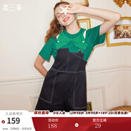 兩三事 藏匿美夢(mèng) 夏季新款休閑不規則撞色背帶短褲女 黑色 M