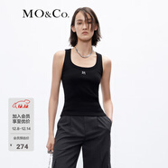 MO&Co.背心簡(jiǎn)約U領(lǐng)金屬章仔彈力棉羅紋肌理針織坦克內搭單穿摩安珂 黑色-第2批 XS 155