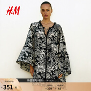 H&M女裝a字版型連衣裙2025夏季新款喇叭袖裙衫式長(cháng)袖連身裙1289460 黑色/花卉 XXS 150/76