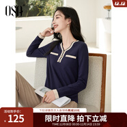 歐莎（OSA）白色長(cháng)袖V領(lǐng)輕薄針織衫女裝2025秋新款小香風(fēng)上衣內搭女可外穿 寶藍色E M