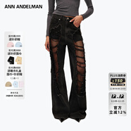 ANN ANDELMAN【明星同款】官方直營(yíng)直筒寬松網(wǎng)紗破洞褲女2025新品 黑色 28