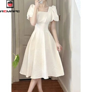 AEMAPE裙子女裝2025春夏季新款初戀大擺長(cháng)裙時(shí)尚收腰提花連衣裙女 MX-7-3014_白色 M