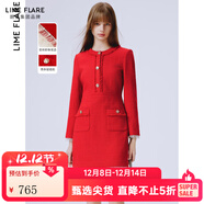 LIME FLARE萊茵福萊爾紅色小香風(fēng)連衣裙短外套2024春季新款 蕾絲邊連衣裙 M