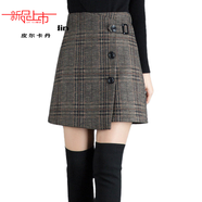 啄木鳥(niǎo)（TUCANO）羊Y毛呢半身裙女新款格子秋冬季高腰不規則A字裙毛呢加厚冬季短裙 格子圖片色(松緊腰) 3XL 141-150斤