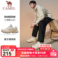 駱駝（CAMEL）光影2.0男鞋女鞋復古慢跑步厚底緩震休閑運動(dòng)鞋子 4034，淺米白/卡其白，男 39