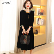 歐迪鳥(niǎo)（ODYBIRD）新款純色真絲絲絨連衣裙女桑蠶絲闊太太高貴媽媽精致裙子氣質(zhì) 黑色 2XL 建議145斤以?xún)?
                                         title=