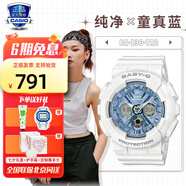卡西歐（CASIO）【圣誕節禮物】手表女G-SHOCK和BABY-G系列運動(dòng)石英表送女生 BA-130-7A2金屬海藍款