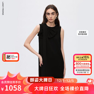 朗姿二醋酸黑白高級感蝴蝶結a字無(wú)袖輕禮服連衣裙2025年夏季新款 黑色 S