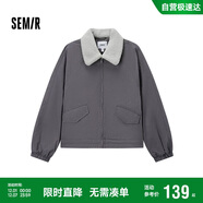 森馬（Semir）外套女oversize插肩袖仿羊羔毛毛領(lǐng)冬季2024夾棉夾克109724108016
