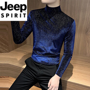 JEEP SPIRIT國際品牌男士半高領(lǐng)打底衫秋冬季2025新款百搭金絲絨修身長(cháng)袖t恤 寶藍色 S 80-90斤