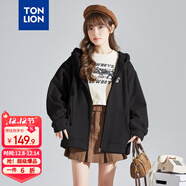 唐獅（TonLion）2025針織外套女休閑衛衣開(kāi)衫連帽上衣 無(wú)絨款黑色/二批 M