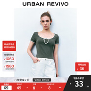 UR2025秋季新款女裝時(shí)尚撞色蝴蝶結系帶修身短袖T恤UYY450123 深灰 M