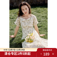 獨束大碼女裝碎花荷葉邊連衣裙2025新款夏季收腰方領(lǐng)顯瘦法式裙子 半夏綠 XL （尺碼：3）