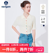 Navigare意大利小帆船女士翻領(lǐng)中袖針織衫修身開(kāi)衫2324524503 白 L 