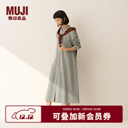 無(wú)印良品（MUJI）女式 法蘭絨 立領(lǐng)長(cháng)袖連衣裙女裝裙子純棉連身裙25年冬季 淺米色格紋 S (155/80A)