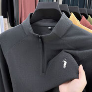 傳奇保羅奧萊品牌折扣保羅衛衣男士半拉煉春秋新款德絨立領(lǐng)馬標打底衫 長(cháng)袖332552中灰 均碼 M90-120斤