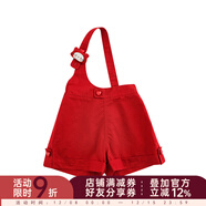 幼悠女童夏季原創(chuàng  )設計蘋(píng)果貓咪貼布繡花條紋無(wú)袖背心/單肩背帶褲 背帶短褲紅色（X4712） 90 cm