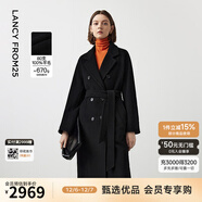 朗姿【王楚然同款】純羊毛法式通勤大衣修身毛呢外套冬季新款 黑色 XL