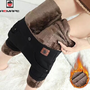 AEMAPE高腰羊羔絨高彈力牛仔褲女2025秋冬季新款加絨加厚保暖小腳褲子 黑色B標羊羔絨加厚908  29 建議110-120斤