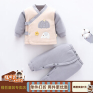 小憨鹿新生嬰兒棉服秋冬夾棉套裝分體-個(gè)月寶寶冬裝保暖外穿棉衣棉褲時(shí) 小南瓜灰(120g夾棉) 6636個(gè)月14斤以?xún)?均碼