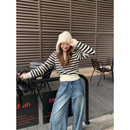 切糕自制小個(gè)子初秋連帽上衣女新款設計感氣質(zhì)黑白條紋長(cháng)袖毛衣 黑白條紋 L 建議120斤以?xún)?
                                         title=