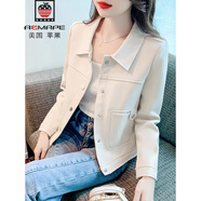 AEMAPE夾克外套女春秋季2025新款休閑小個(gè)子仿鹿皮絨短款上衣修身顯瘦 杏色 S -90斤以下拍