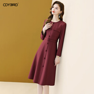 歐迪鳥(niǎo)（ODYBIRD）設計感純色氣質(zhì)連衣裙女2025秋季新款收腰顯瘦中長(cháng)款通勤裙子 紅色 S