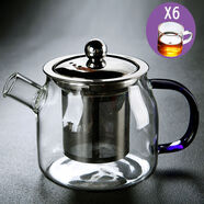 詠幻耐熱如意玻璃茶壺家用明火加熱304內膽過(guò)濾花茶泡茶壺飄逸杯茶具 藍把玻璃如意壺450ML+6透明把杯100ml 301mL含-400mL含