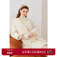 詩(shī)凡黎（‘S EIFINI）小香風(fēng)白色毛呢外套2023秋冬新款赫本風(fēng)單排扣長(cháng)袖大衣女 米白 L