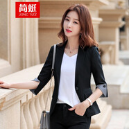 簡蜓小西裝外套女新款夏短款七分袖上衣韓版休閑百搭網(wǎng)紅小西服女 黑色西裝 2XL（建議：120-130斤）