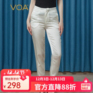 VOA緞面19姆米彈力絲綢自然腰暗扣純色偏OL風(fēng)輕熟女九分鉛筆褲 K35 緞面流紋白（W14） 2XL