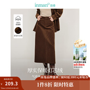 茵曼（INMAN）2025秋冬女裝新款簡(jiǎn)約百搭燈芯絨半身裙中高腰顯瘦全棉直筒裙 咖啡色 M