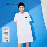 MO&Co.連衣裙鏤空愛(ài)心鑲鉆設計感露背短袖寬松T恤裙白色摩安珂 漂白色 S 160