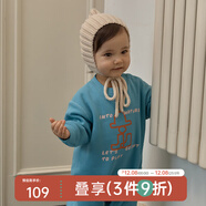 papa爬爬【粒粒絨】冬季兒童加絨衛衣親子裝男女童發(fā)熱輕盈保暖 湖藍色-爬服 90cm