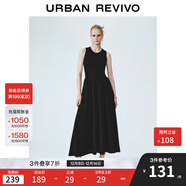 UR2025秋季新款女裝拼接設計修身小黑裙無(wú)袖連衣裙UWM750087 黑色 XL