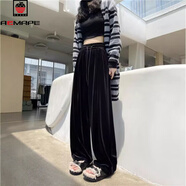 AEMAPE金絲絨休閑闊腿褲女秋冬2025新款加絨慵懶垂墜感顯瘦百搭拖地褲子 金絲絨闊腿(黑色) 2XL (140-155斤左右)