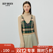 深呼吸DEEP BREATH女裝V領(lǐng)格紋拼色造型純棉針織衫馬甲A300360 綠卡格 M (3碼)