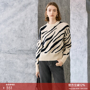 顏域（YANYEE）綿羊毛寬松圓領(lǐng)毛衣女2025新款冬季斑馬紋上衣通勤百搭針織衫 黑白花 S/36
