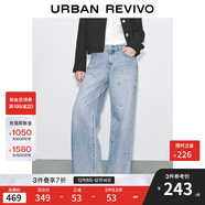 UR2025秋季新款女裝休閑花卉鉆飾闊腿牛仔長(cháng)褲UWG850182 天藍 25