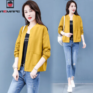 AEMAPE小個(gè)子薄款短外套女士2026早春秋季新款百搭溫柔上衣設計感棒球服 姜黃色 L