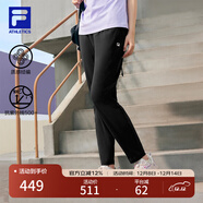 FILA 斐樂(lè )官方女裝針織長(cháng)褲2025夏季新款健身運動(dòng)基礎防曬直口褲子女 深黑-BK 3XL 185/82A/XXXL