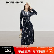 紅袖復古絲絨連衣裙冬季2024新款女裝收腰顯瘦氣質(zhì)輕熟圓領(lǐng)碎花長(cháng)裙 藏青花614 S