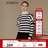 PORTS寶姿 新品女裝百搭條紋波浪邊落肩針織衫SN9K402AJKW002 黑色-白色條紋 S