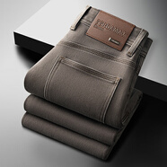 好景鳥(niǎo)（HAOJINGNIAO）秋冬新款牛仔褲男士高端輕奢商務(wù)歐版修身彈力小直筒休閑牛仔長(cháng)褲 雪茄棕 32