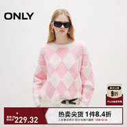 ONLY2025秋季新款寬松落肩圓領(lǐng)長(cháng)袖菱形格針織衫女|125313020 C23糖衣粉色 XS