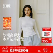 森馬（Semir）長(cháng)袖T恤女半高領(lǐng)緊身純色冬季2025新款發(fā)熱抓絨木耳邊打底衫 奶白10501 2XL