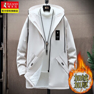 啄木鳥(niǎo)風(fēng)衣男外套中長(cháng)款冬季防風(fēng)加絨加厚上衣服休閑連帽工裝青少年男生 米白 【加絨】 L