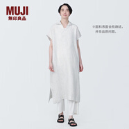 MUJI MUJI 女式 麻 水洗 開(kāi)領(lǐng)半袖連衣裙 女裝漢麻裙子夏季 BC2JLA4S 米白色條紋 S 155/80A